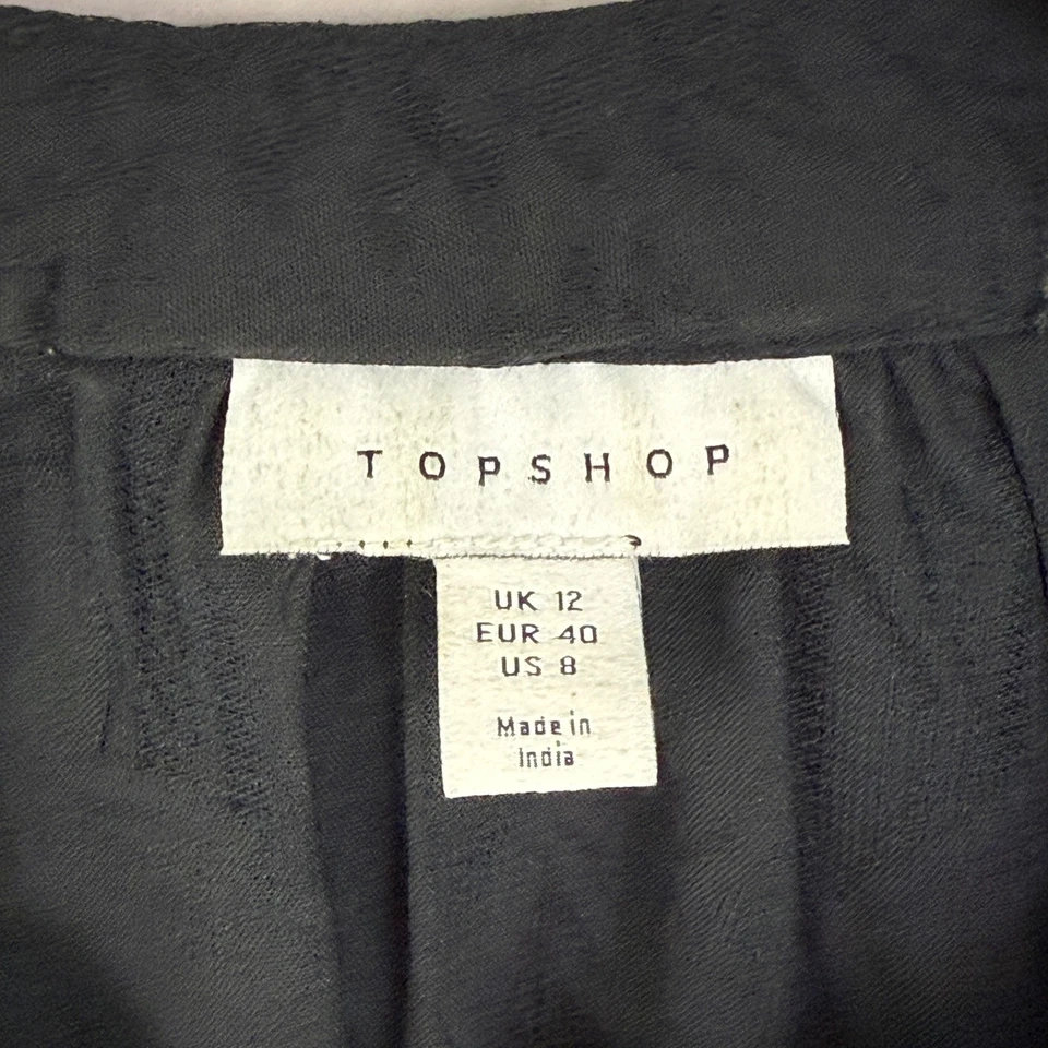 TOPSHOP Top Negro Volantes Manga Larga Talla 8 Oscuro Romántico Capricho Foto 3 de 4