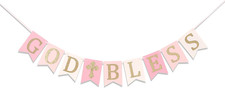 God Bless - Boy/Girl Baptism  Communion Pink Banner, First Communion Girl Showe