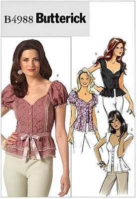 Butterick 4988 Sz 6-20 EASY Sweetheart Corset Style Shirt Puff Sleeves Pattern