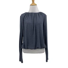 Michael Stars Top Womens Extra Small Gray Sona Bubble Ruched Long Sleeve Cropped