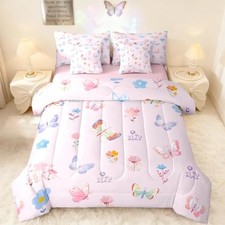 Pink Butterfly Comforter Set Size 7 Pieces Garden Bedding Set for Full Garnet