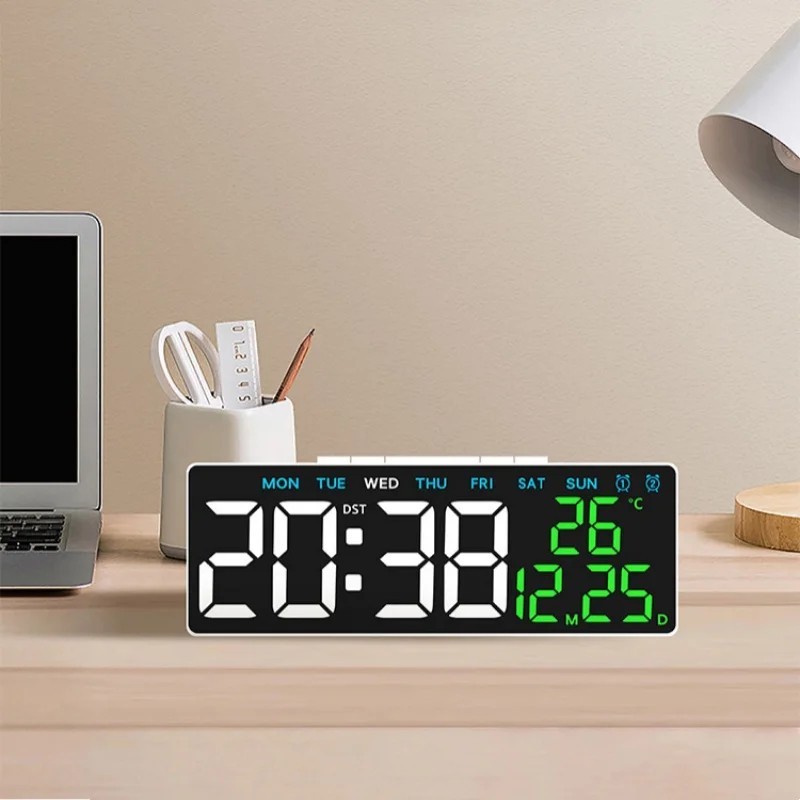 Digital LED Large Display Wall Desk Alarm Clock With Calendar Temperature Date