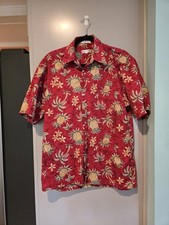 MENS PIERRE CARDIN RED BUTTON UP HAWAIIAN SHORT SLEEVE SHIRT M MEDIUM