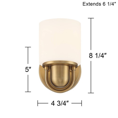 Modern Wall Light Sconce Warm Brass Hardwired 4 3/4" Fixture White Glass Bedroom - Picture 8 of 8