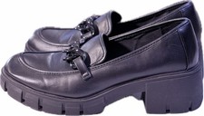 Steve Madden NYC Chunky Lug Sole Loafer Shoe Y2K Women's 11 Black Chain 2¼" Heel