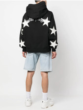 Palm Angels Star Patch Cotton Hoodie Black and White Size Small