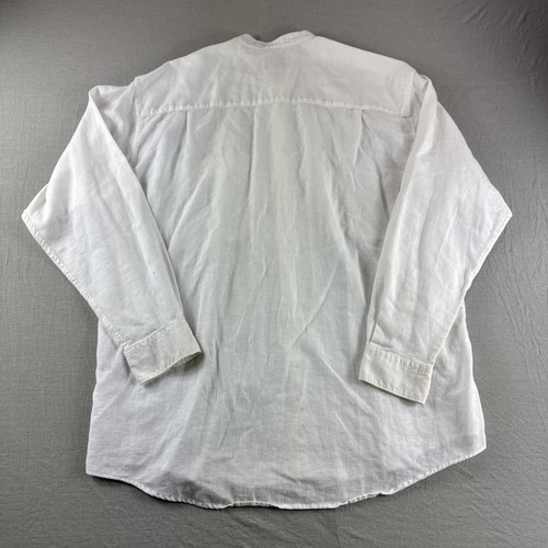 Vintage Eddie Bauer Linen Blend Shirt Men M White Band Mandarin Collar Button Up - Picture 2 of 5