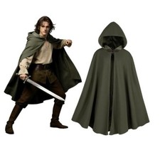 Mens Medieval Cloak with Hood, Renaissance Hooded Cloak for One Size Green