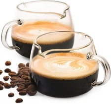 Espresso Cups Set of 2, 4 Oz Espresso Shot Glass, Double Spouts Glass Coffee Mug