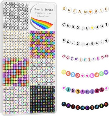 Redtwo 1600 Pcs Letter Beads Kit, 6 Styles of Colorful letter beads, 1600 pcs 