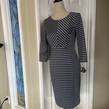 Tahari  Arthur S. Levine Stripe Dress Size 4 Navy Blue and Gray Color