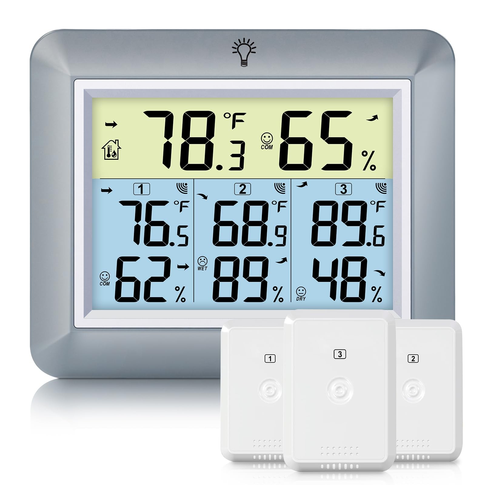 Wireless Indoor Outdoor Thermometer With 3 Sensors, ...