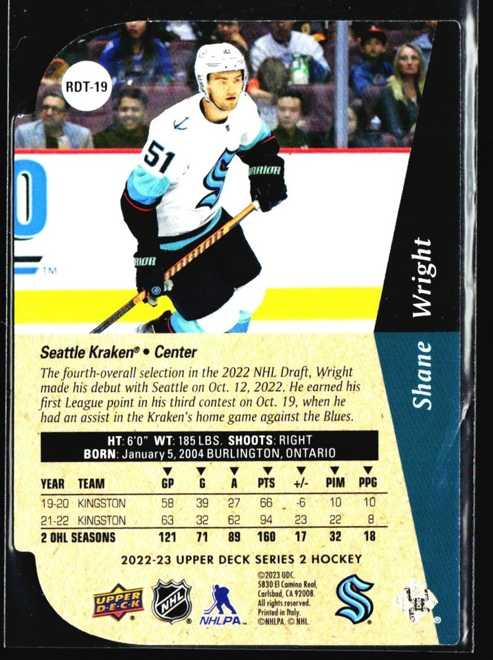 2022-23 Upper Deck Series 2 Die Cut Red Shane Wright Seattle Kraken #RDT-19 - Image 2 of 2