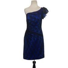 Mori Lee Blue black lace one shoulder party dress size 12