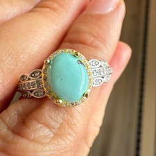 925 Sterling Silver Ring 7x5mm Natural Turquoise Gemstone Zircon Women Bridal