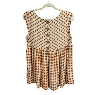 Matilda Jane Feeling Collegiate Tank Top Sz M Back Buttons Flowy Gingham Polka - Image 1 of 4