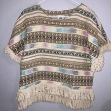 Ivy Jane 100% Cotton Southwest Boho Woven Fringe Hippie Tapestry Top Sz M