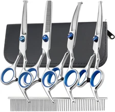 7PCS Dog Grooming Scissors Kit Professional Curved Dog Scissors for Grooming Saf