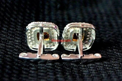 Natural Citrine Gemstone With 18k White Gold Plated Silver Silver Cufflinks #28 - Picture 8 of 14