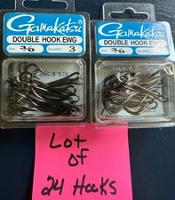 Lot of Double Hooks Gamakatsu 3/0 24 Total Hooks New Made In Japan Catfish Bass