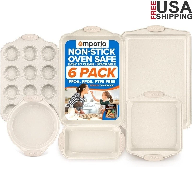 Nonstick Carbon Steel Bakeware Set 6 Piece Baking Pans Cookie Muffin Tray New