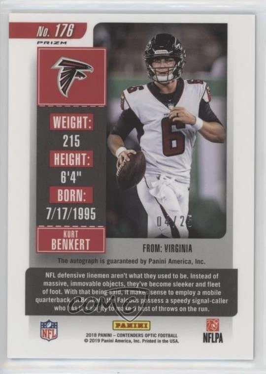 2018 Panini Contenders Optic Ticket Blue Prizm /25 Kurt Benkert Rookie Auto RC - Image 2 of 2