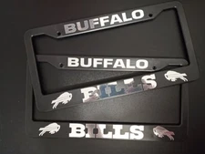 Set of 2 Buffalo Bills Car License Plate Frames Black Plastic Aluminum Auto Part