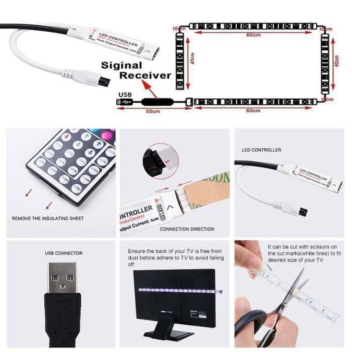 Bande lumineuse TV multicolore USB 2m à télécommande intensité réglable - 4