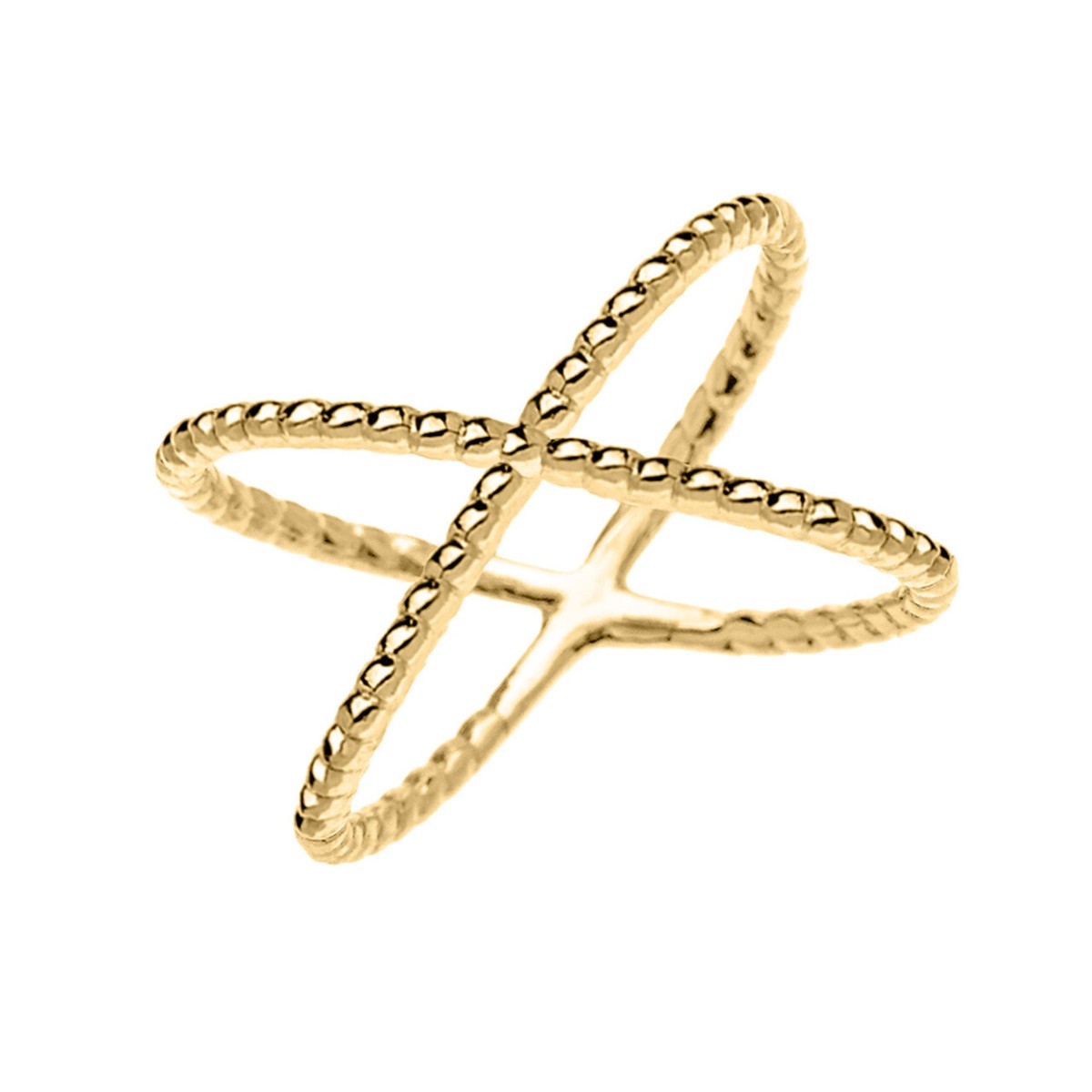 10K Yellow Gold Criss Cross Rope Design Ring - Dainty Statement Ring For Women (Size 11.5)