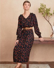 Garnet Hill Moody Floral Ruffle crepe maxi dress Noir Painted Floral XL Cottage