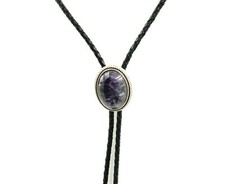 Hand Made Amethyst Stone Western Cowboy Leather Bolo Neck Tie