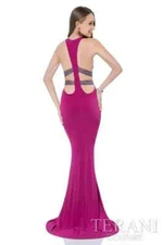 Terani Couture Fuchsia Embellished Razor Back Jersey Gown Size 4 $349