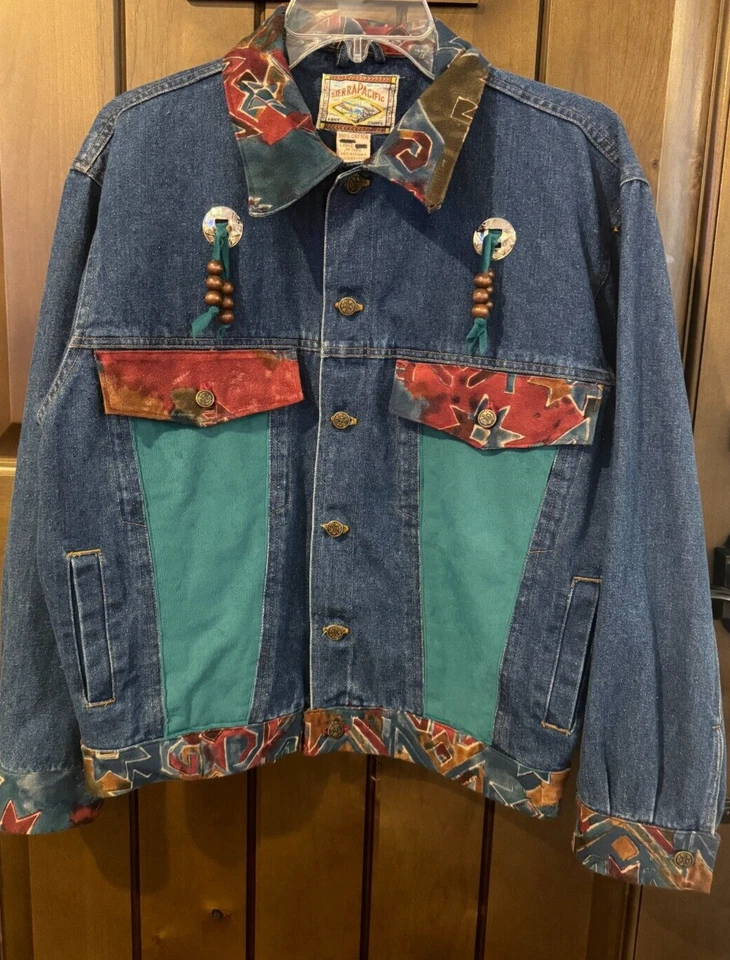 Chaqueta vaquera de colección Sierra Pacific para mujer L suroeste azteca años 80-90 cuentas Foto 4 de 4