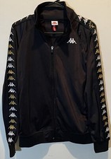 Kappa Women's Full Zip Collared Long Sleeve Sweatshirt Small S Black White Gold