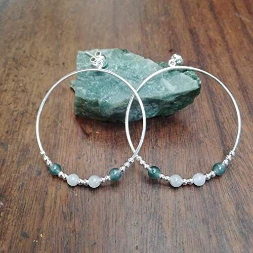 Sterling Silver Jade Hoop Earrings - Picture 1 of 4