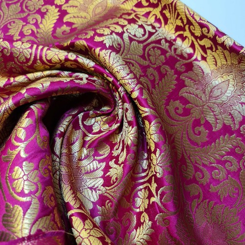 Floral Gold Leaf Damask Metallic Brocade Fabric Dress Craft Quilting Material 44 - Picture 50 of 90
