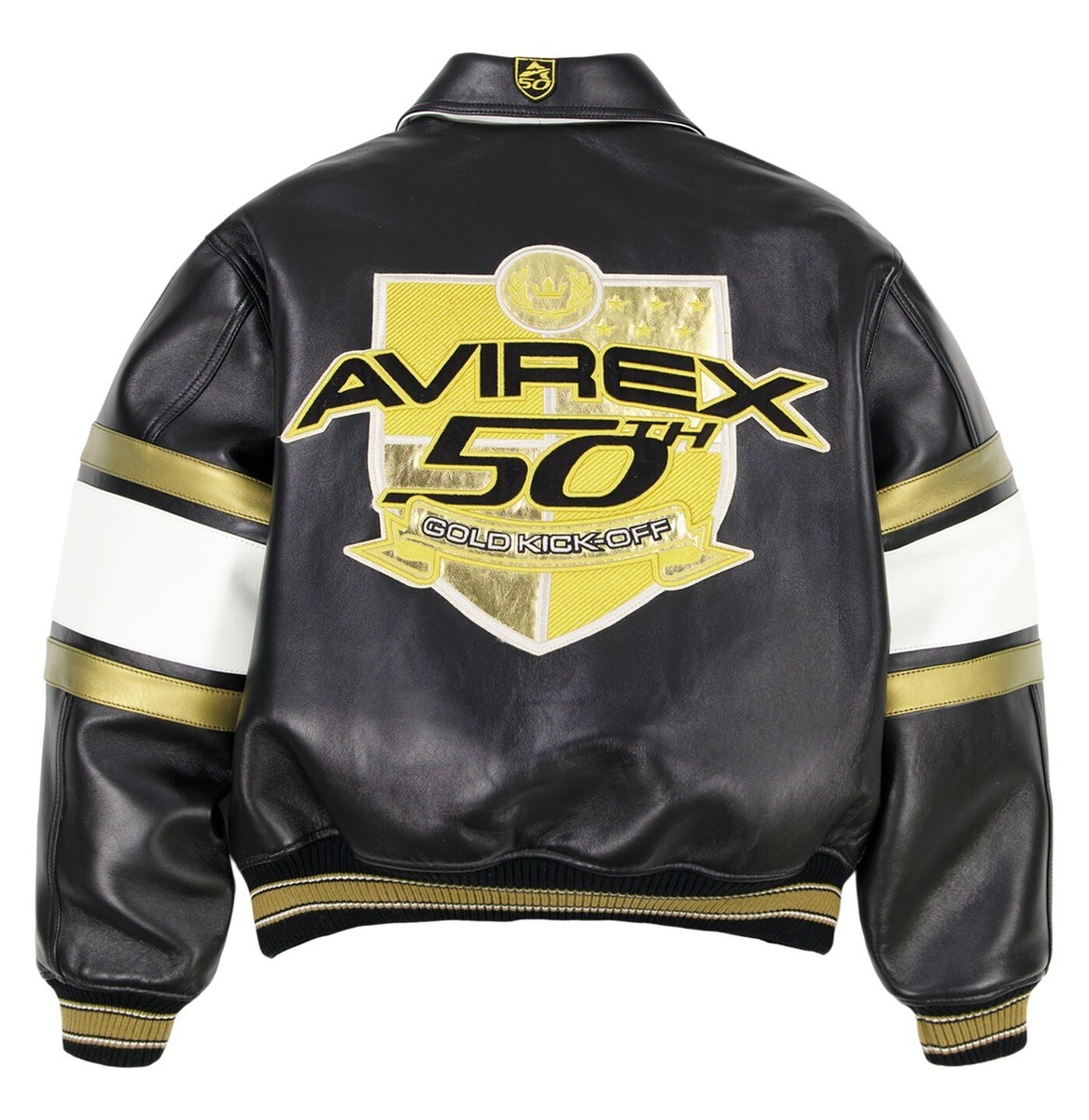 3XL AVIREX tiger jacket 黄色 袖 レザー スタジャン AVIREX スタジャン 「50th Anniversary」GRAPHIC VARSITY