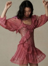 NWT LoveShackFancy Pink and Gold Angora Mini Dress Size 10