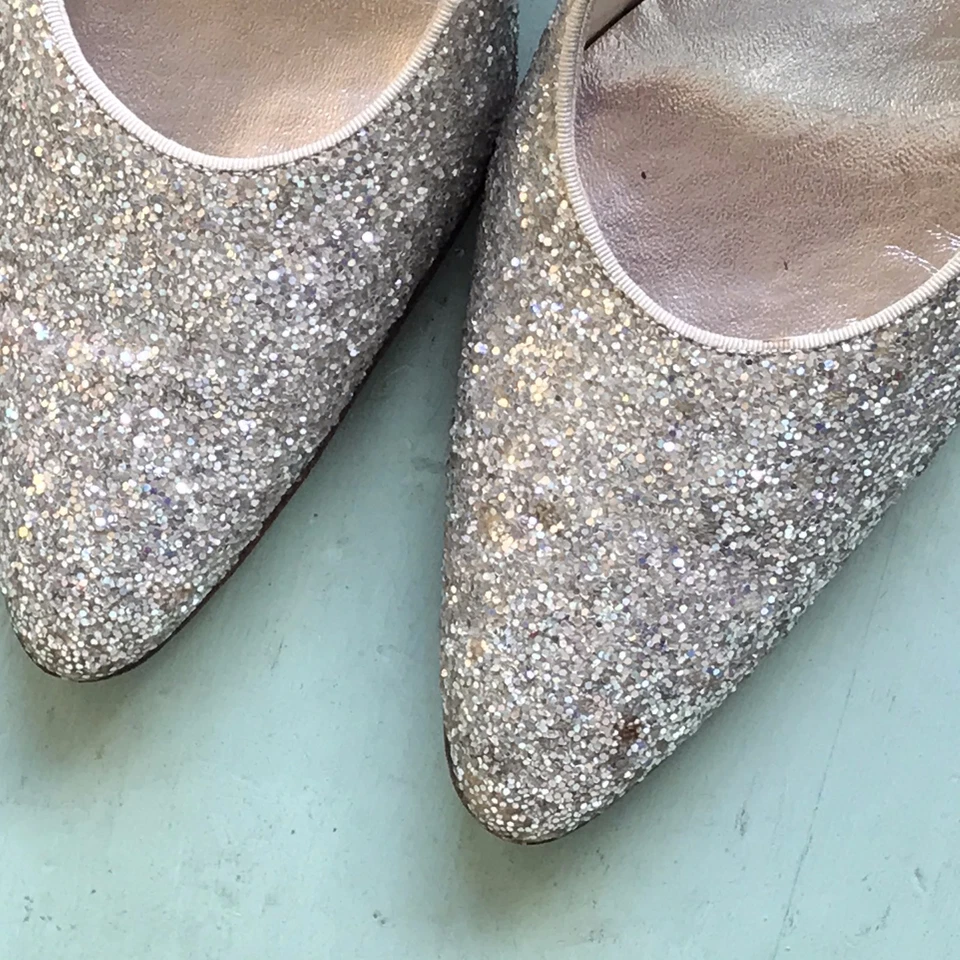 20 世纪 50 年代复古银色 SPARKLE PARTY HEELS 鞋 PUMPS DE LISO DEBS 7 节日 — 第 3/4 张图片