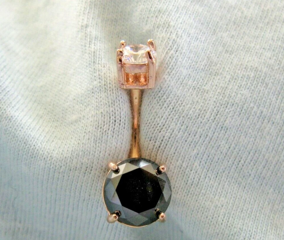 ANILLO PARA EL VIENTRE DE DIAMANTES NEGROS 100 % REALES ORO ROSA 3,50 ctw, certificado, probador de diapositivas gratis Foto 3 de 4
