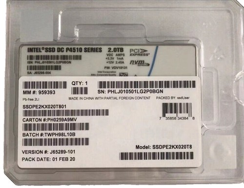 2TB INTEL SSD Series DC P4511 22*110 M.2 SSDPELKX020T8 Solid State
