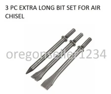3 PC EXTRA LONG BIT SET FOR AIR CHISEL PUNCH HAMMER TOOL FLAT TAPERED CUTTER