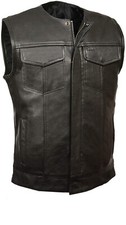 SOA Men's Biker Club Leather Motorcycle Vest Concealed Carry Arms Solid Back