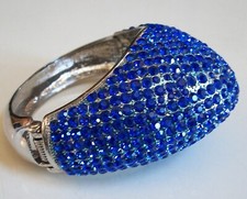Fashion Silver Finish Blue Crystal Rhinestone Women's Party Bangle Bracelet