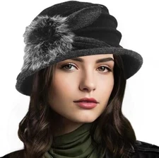 Women Felt Bucket Hat Vintage Floral Wool Dress Winter Hats