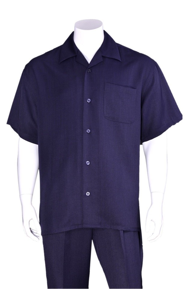New Mens 2pc Walking Suit Short Sleeve Casual Shirt and Pants Set - M2975 LOlive main image 0