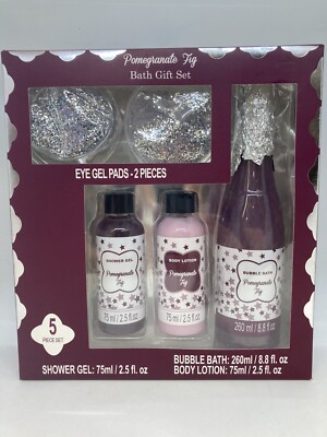 5 Piece Pomegranate Fig Bath Set Eye Pads Bubble Bath Shower Gel Lotion ~ Read!