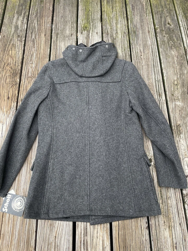Abrigo Schott NYC Talla S Lana Con Capucha Chaquetón Lona Palanca Botón Gris De Colección Foto 2 de 4