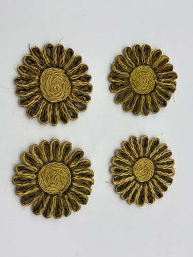 Handmade 1969 Hallie St Mary Abaca Fiber Sunflower Coasters Set Of 4 Philippines - 第 4/5 張圖片