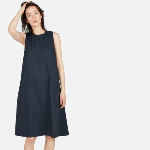 everlane cotton navy blue a line dress sz 4 | eBay
